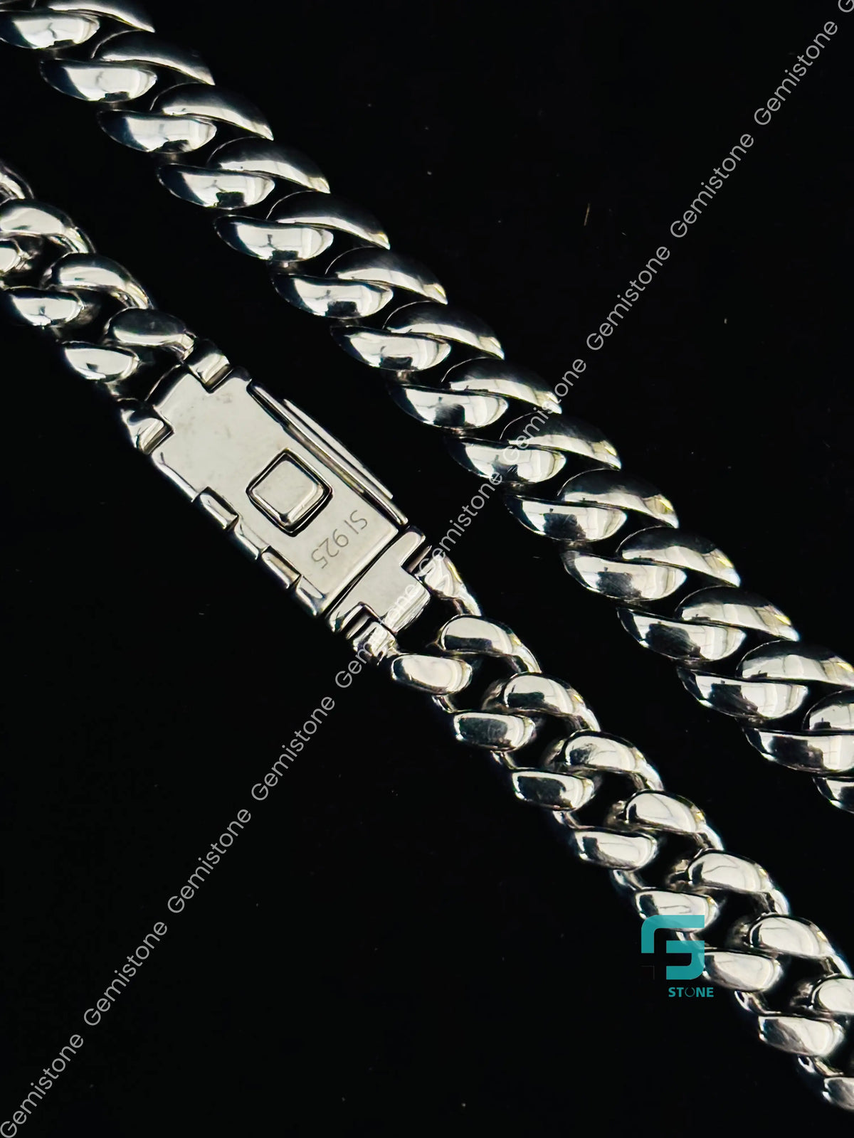 925 Silver 12MM Plain Miami Cuban Link Chain For Men