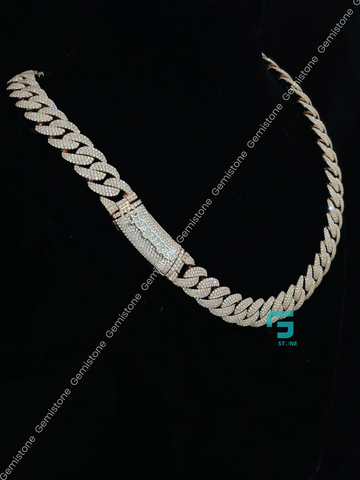 14MM Iced Out Custom Name Clasp Moissanite Cuban Link Chain