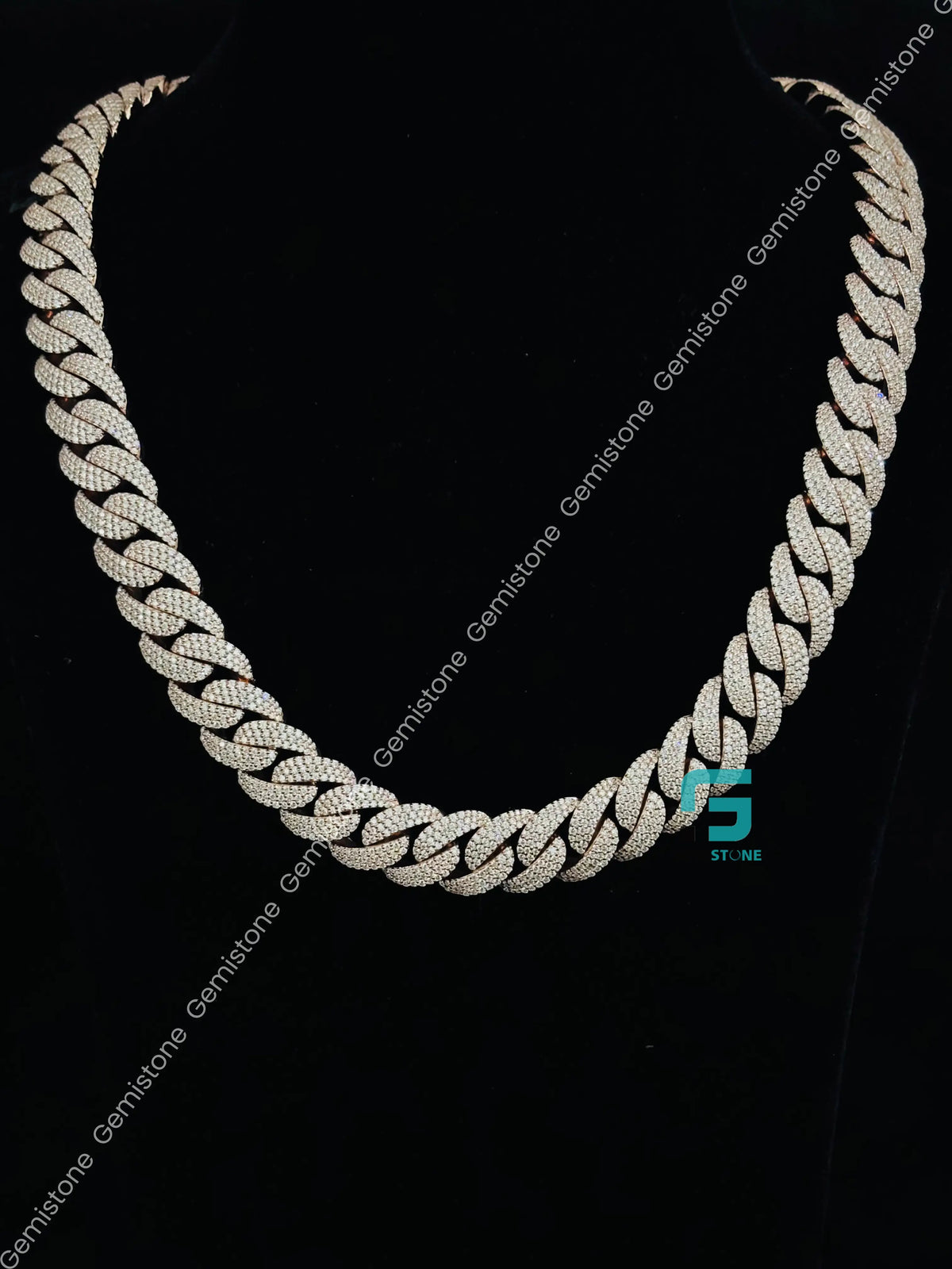 14MM Iced Out Custom Name Clasp Moissanite Cuban Link Chain