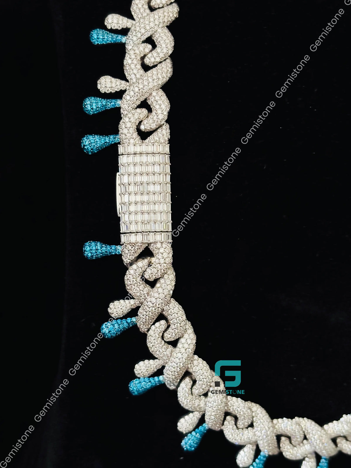 14MM Iced Out White & Sky Blue Diamond Moissanite Chain