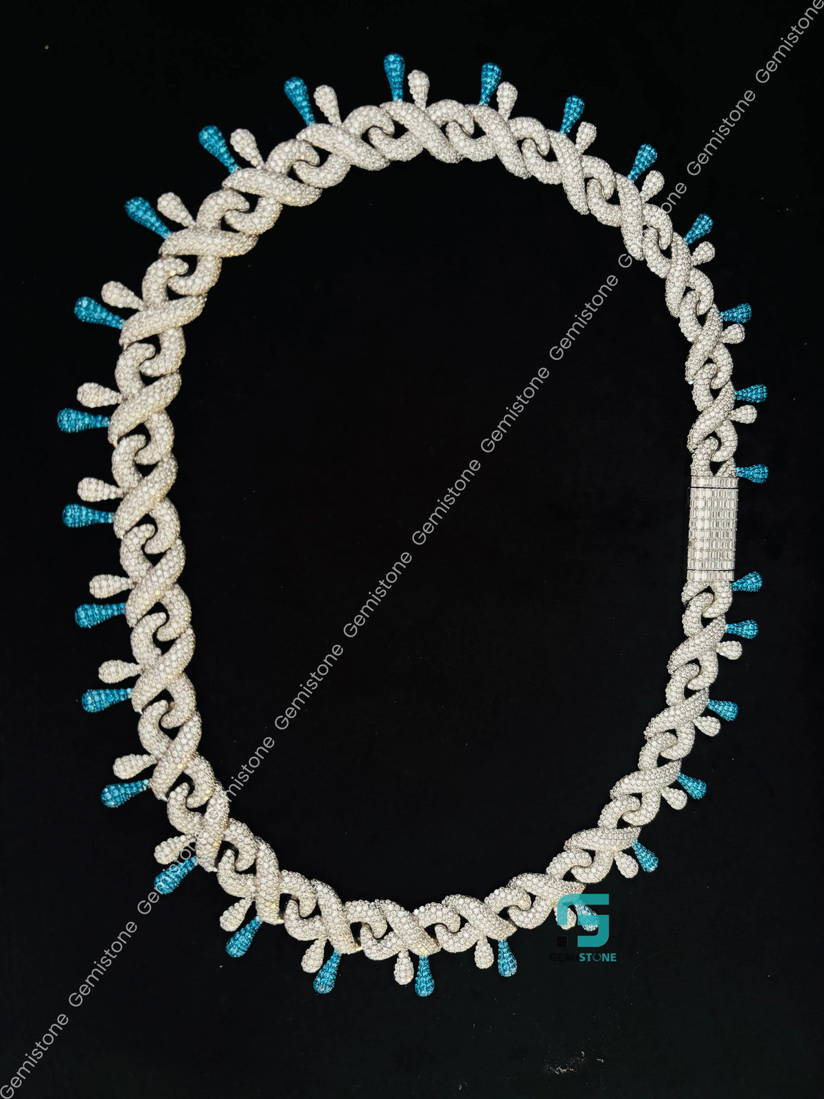 14MM Iced Out White & Sky Blue Diamond Moissanite Chain