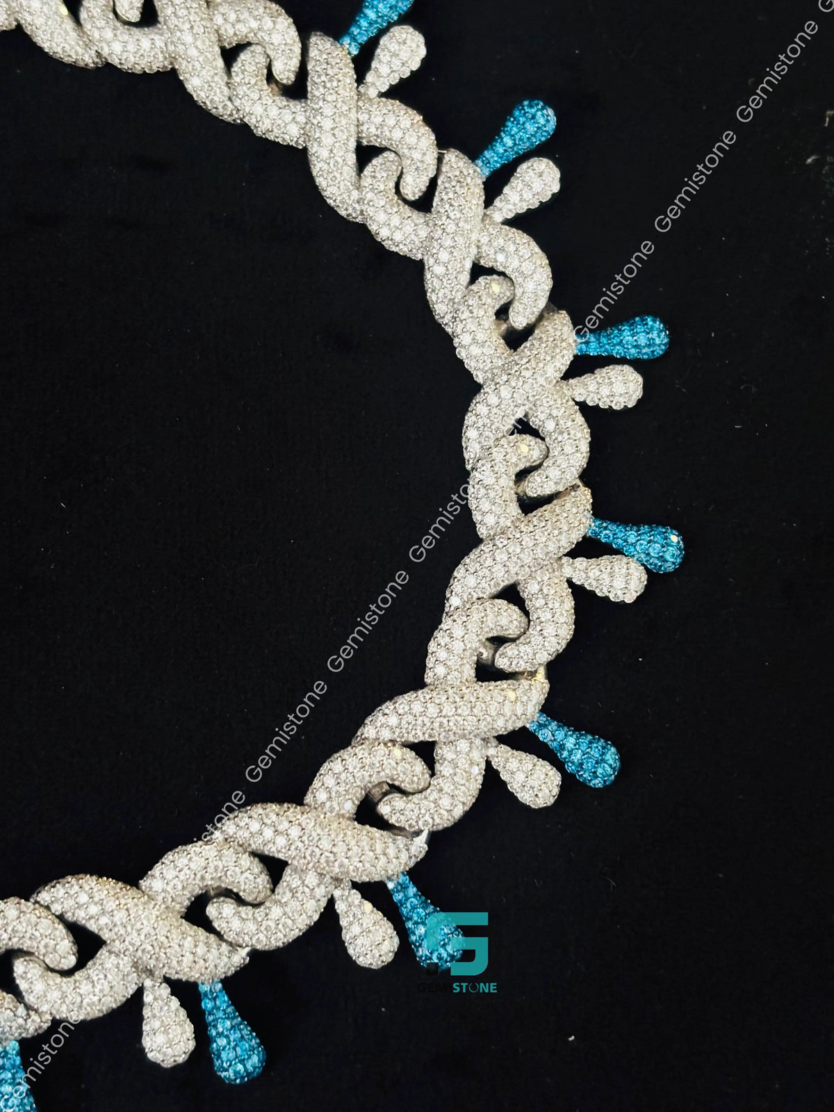 14MM Iced Out White & Sky Blue Diamond Moissanite Chain