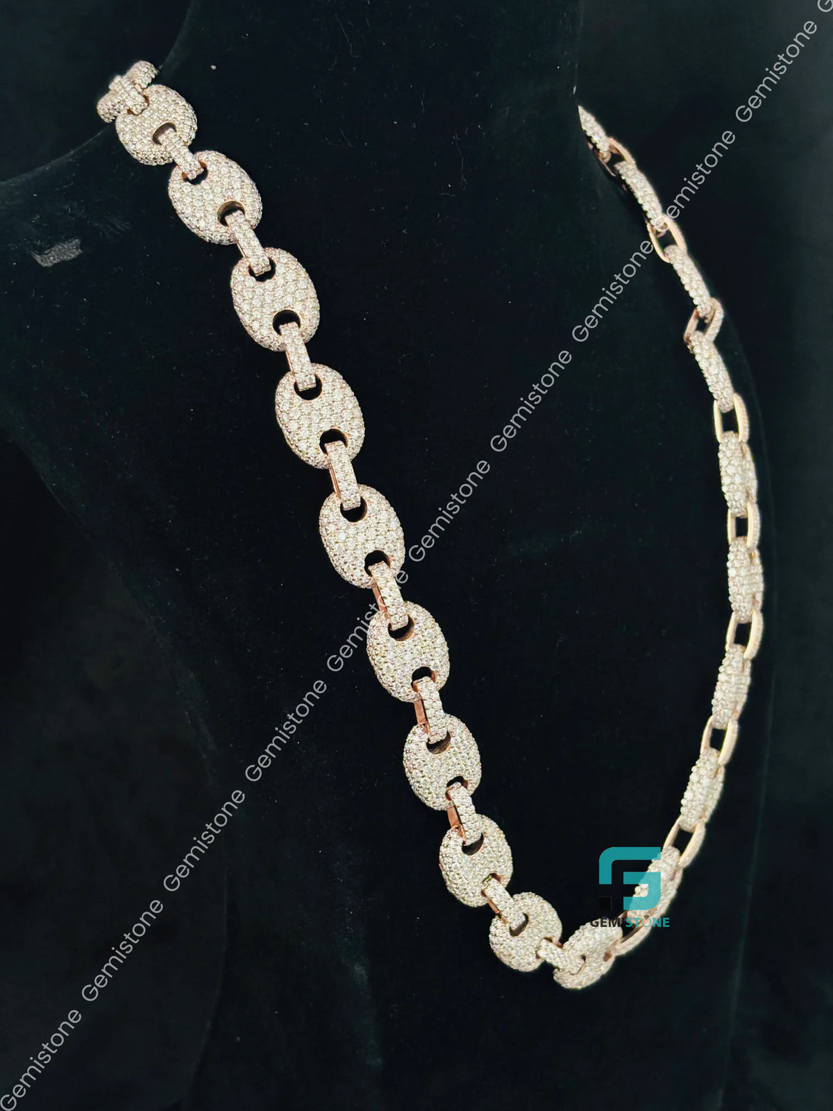 15MM Rose Gold Plated Puff Link Moissanite Hip Hop Chain