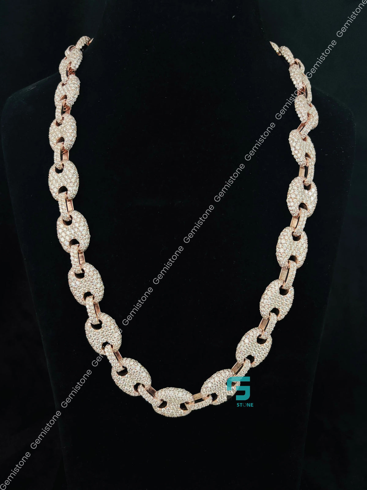 15MM Rose Gold Plated Puff Link Moissanite Hip Hop Chain