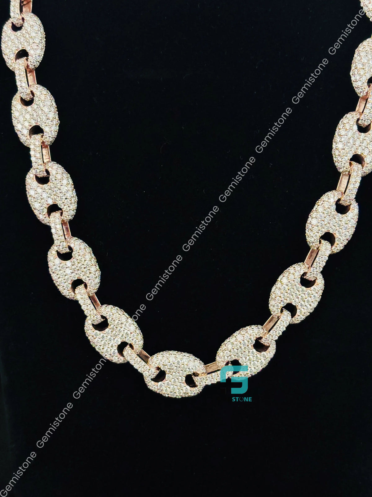 15MM Rose Gold Plated Puff Link Moissanite Hip Hop Chain