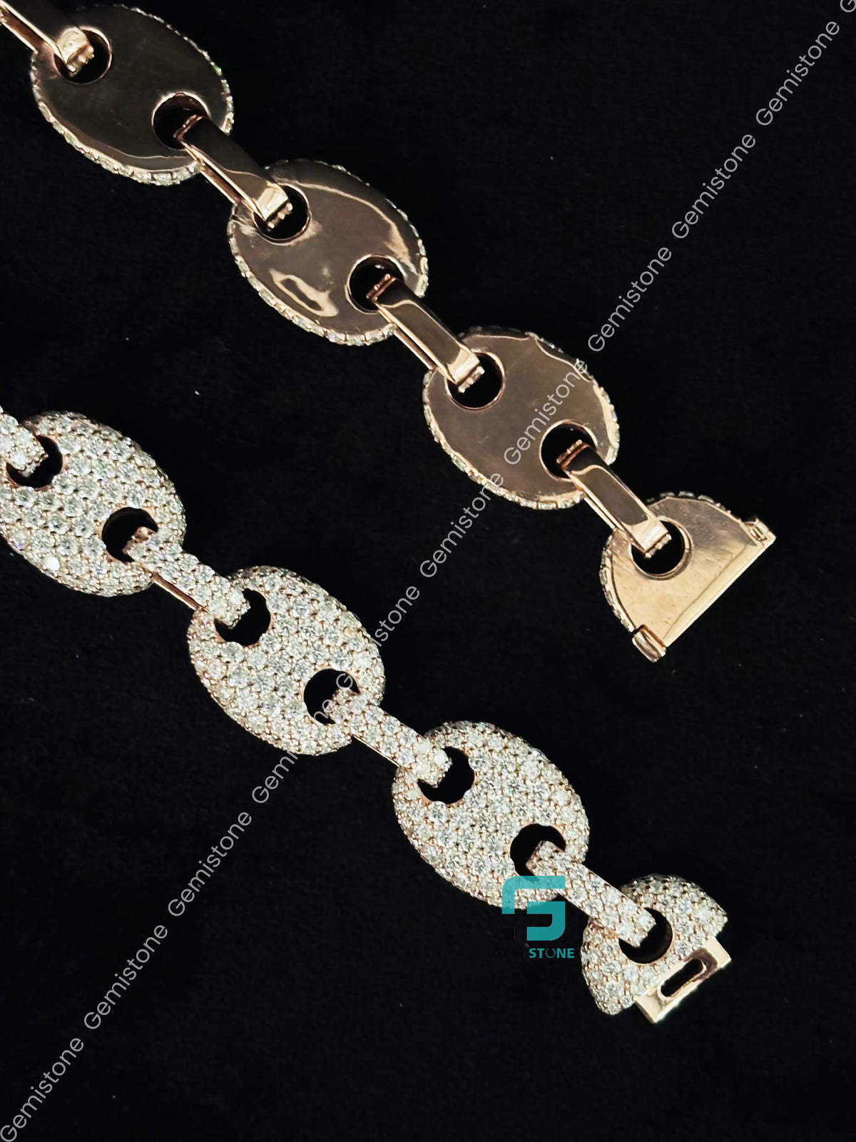 15MM Rose Gold Plated Puff Link Moissanite Hip Hop Chain