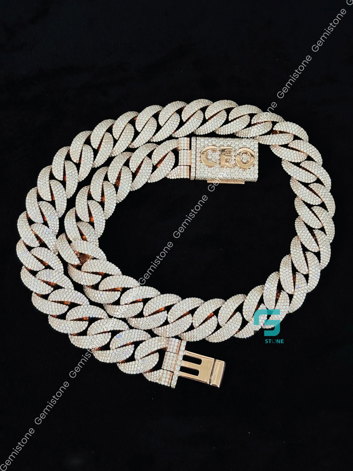 925 Silver 18MM Cuban Link Moissanite Custom Name Clasp Chain