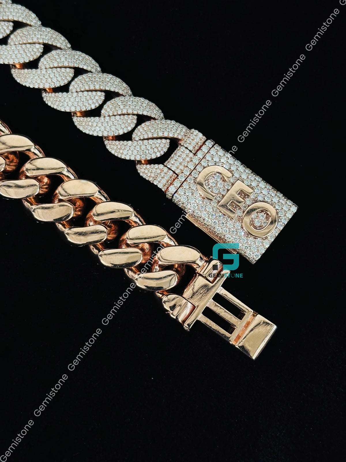 925 Silver 18MM Cuban Link Moissanite Custom Name Clasp Chain