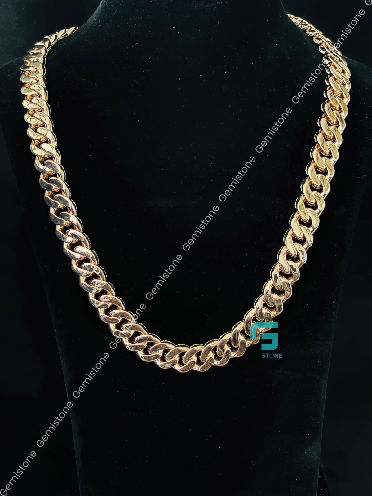 925 Silver 18MM Baguette and Round Diamond Cuban Link Chain