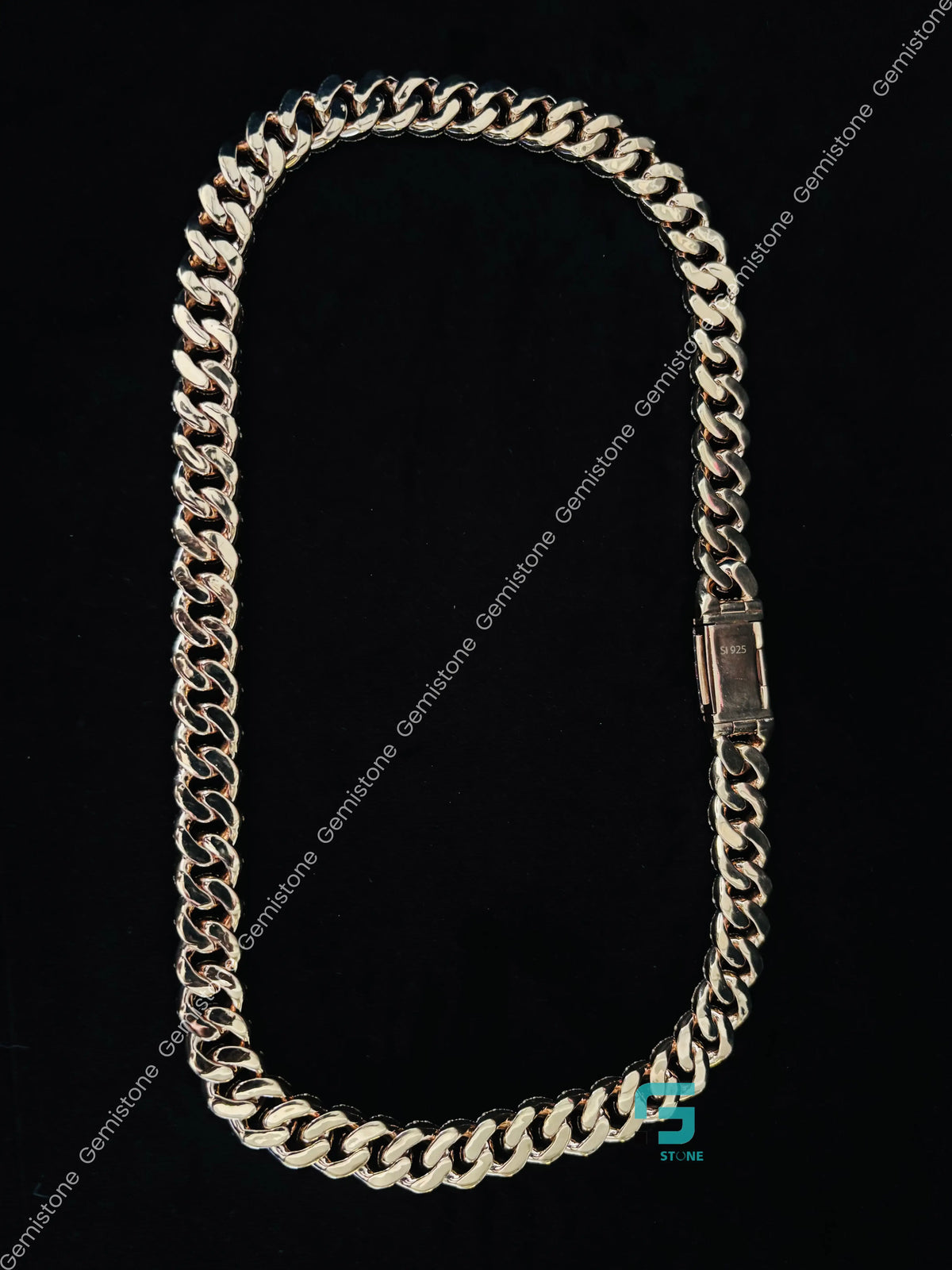 925 Silver 18MM Baguette and Round Diamond Cuban Link Chain