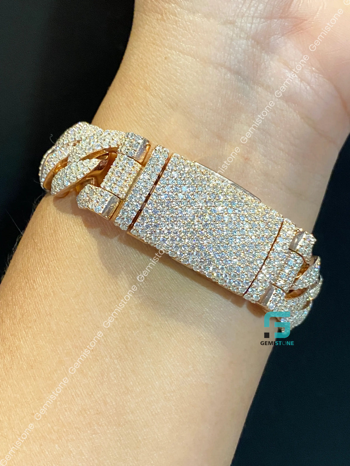 925 Silver 20MM Cuban Link Moissanite Bust Down Bracelet