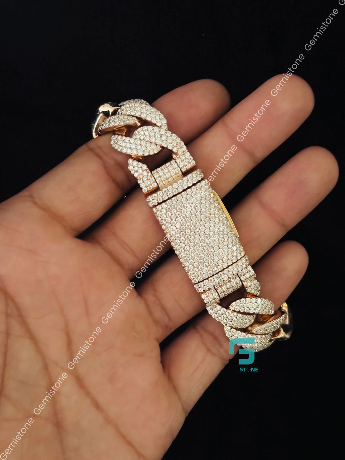 925 Silver 20MM Cuban Link Moissanite Bust Down Bracelet
