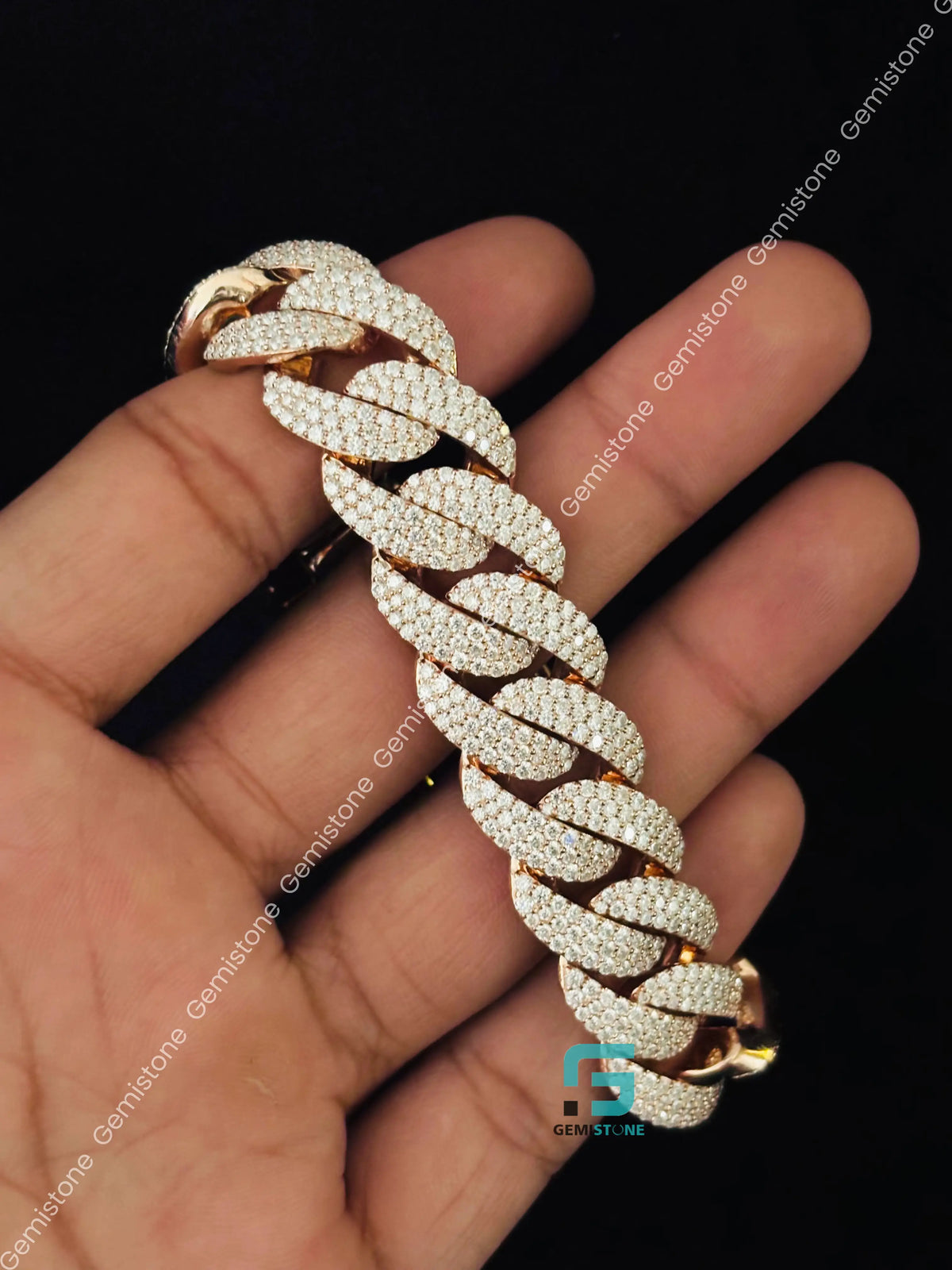 925 Silver 20MM Cuban Link Moissanite Bust Down Bracelet
