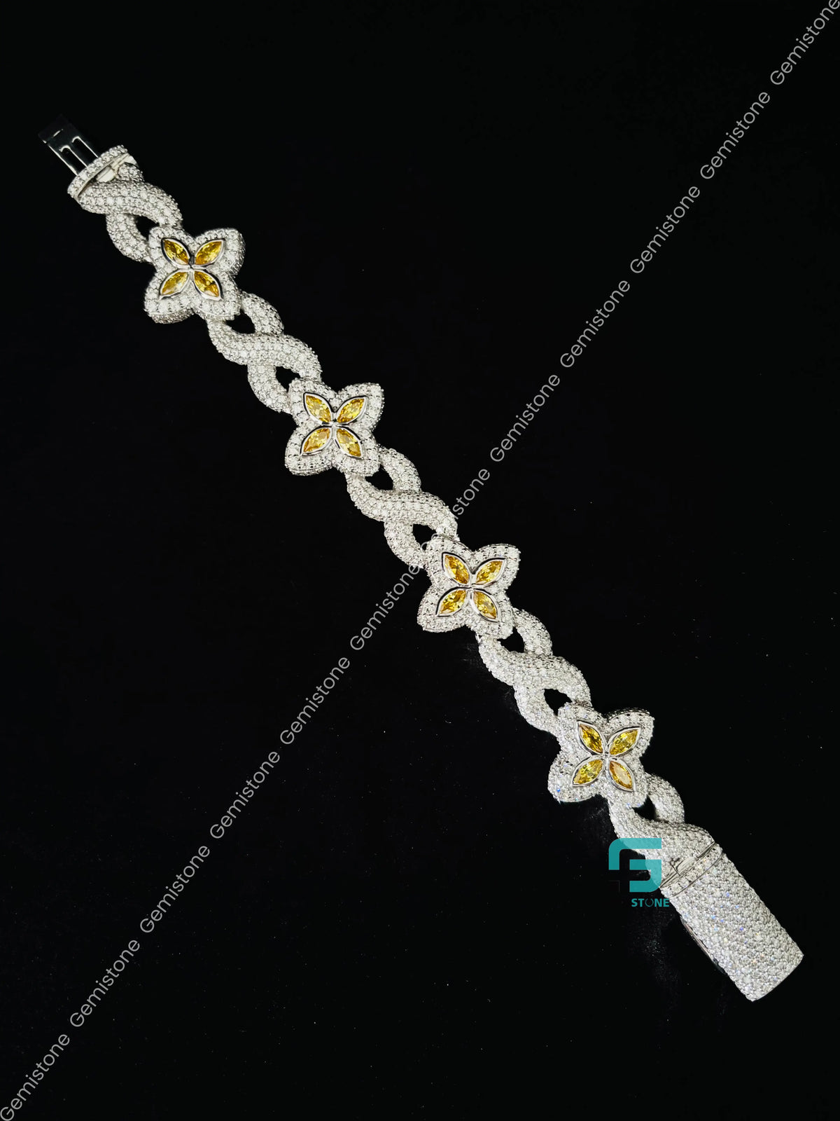 20MM Clover Moissanite Yellow Marquise Infinity Link Bracelet