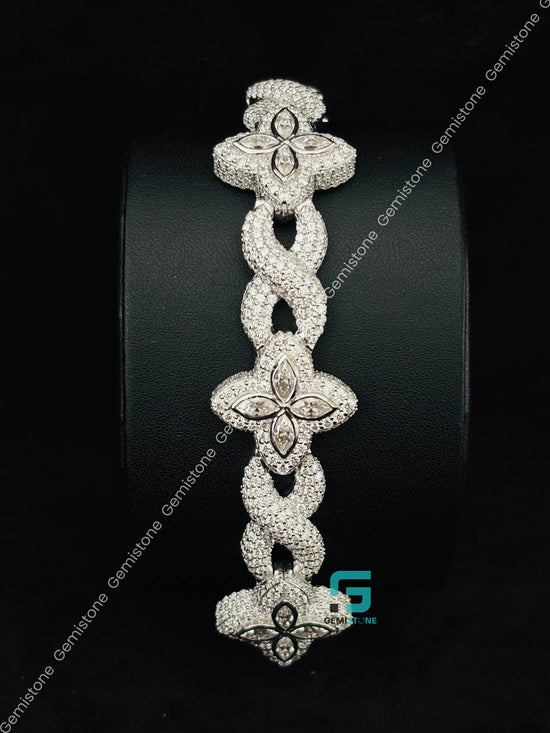 925 Silver 20MM White Marquise Iced Out Moissanite Clover Bracelet