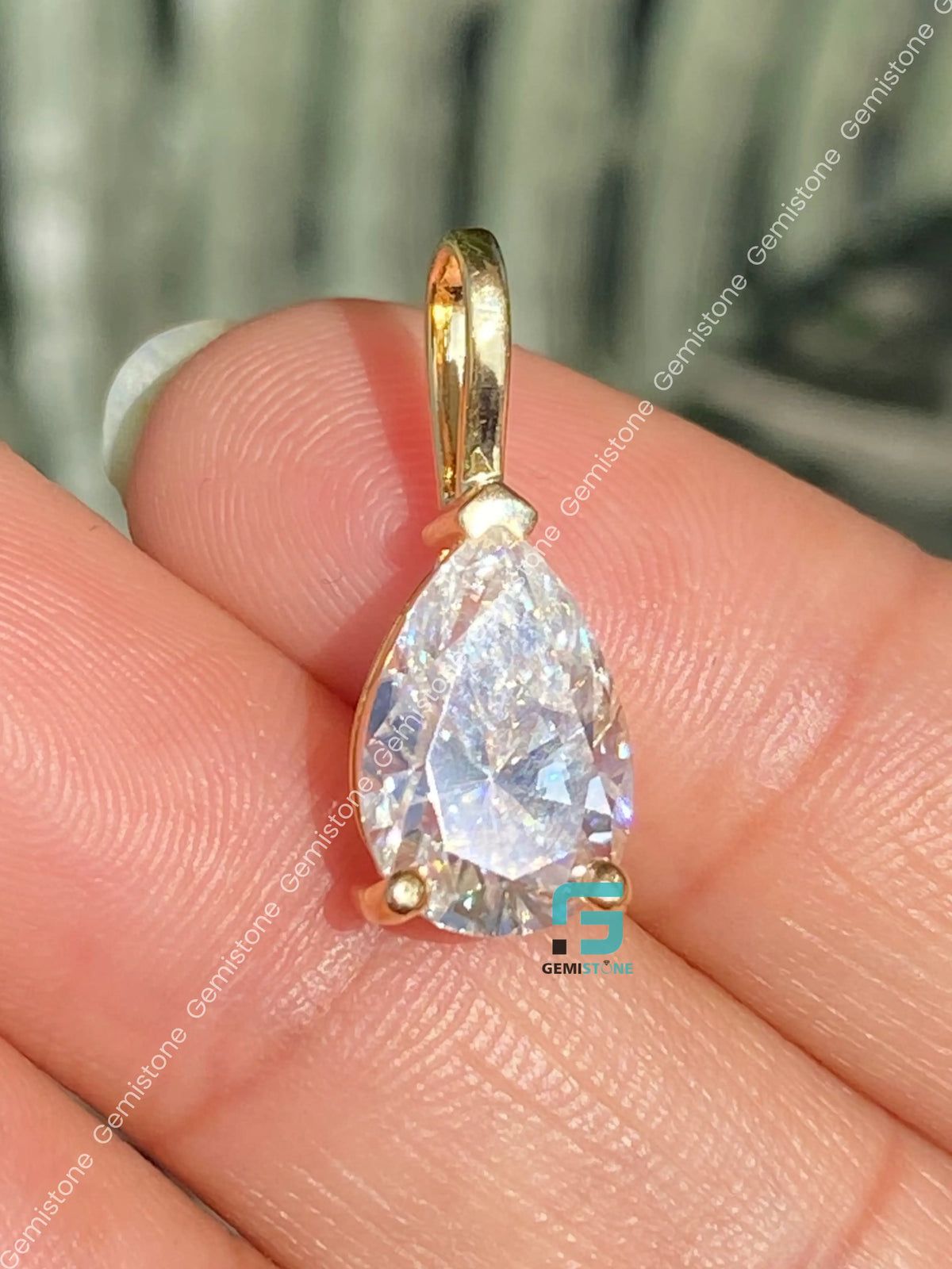 3CT Pear Cut Prong Set Moissanite Charm Pendant For Women