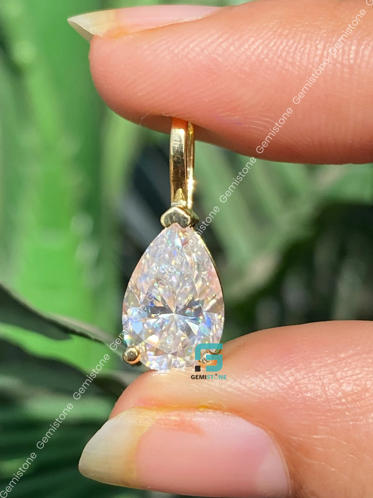 3CT Pear Cut Prong Set Moissanite Charm Pendant For Women