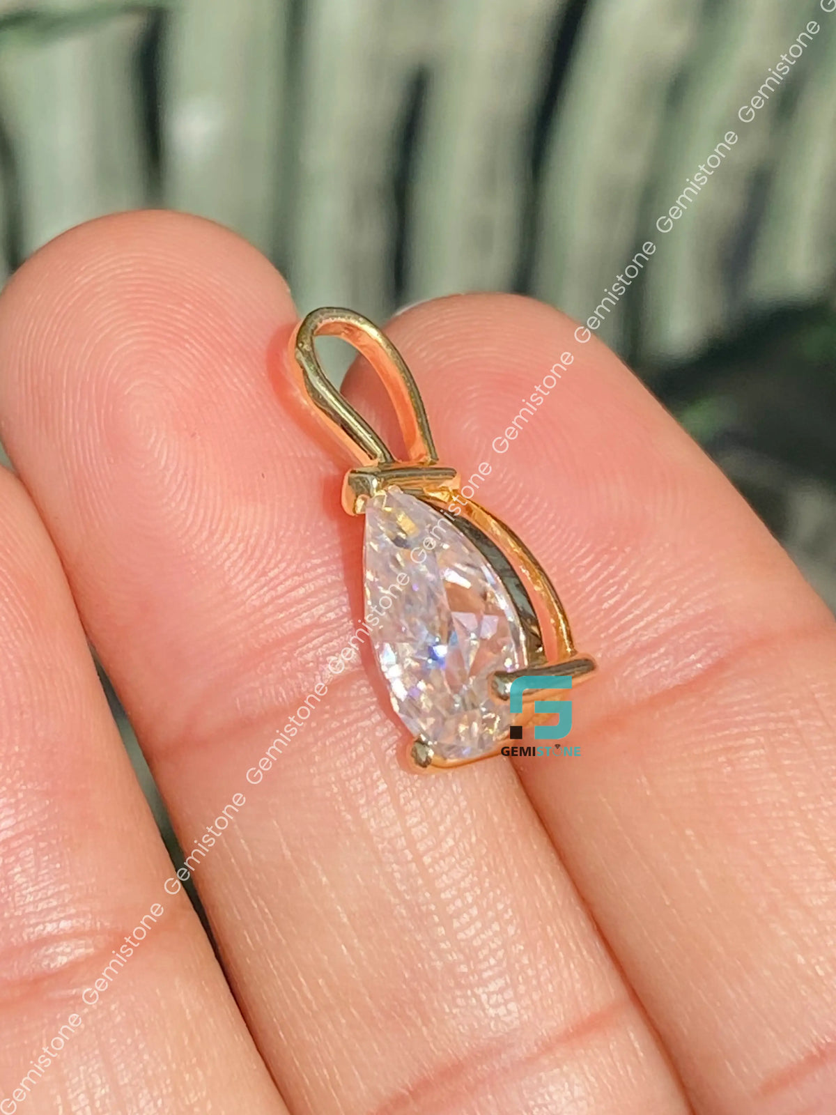 3CT Pear Cut Prong Set Moissanite Charm Pendant For Women