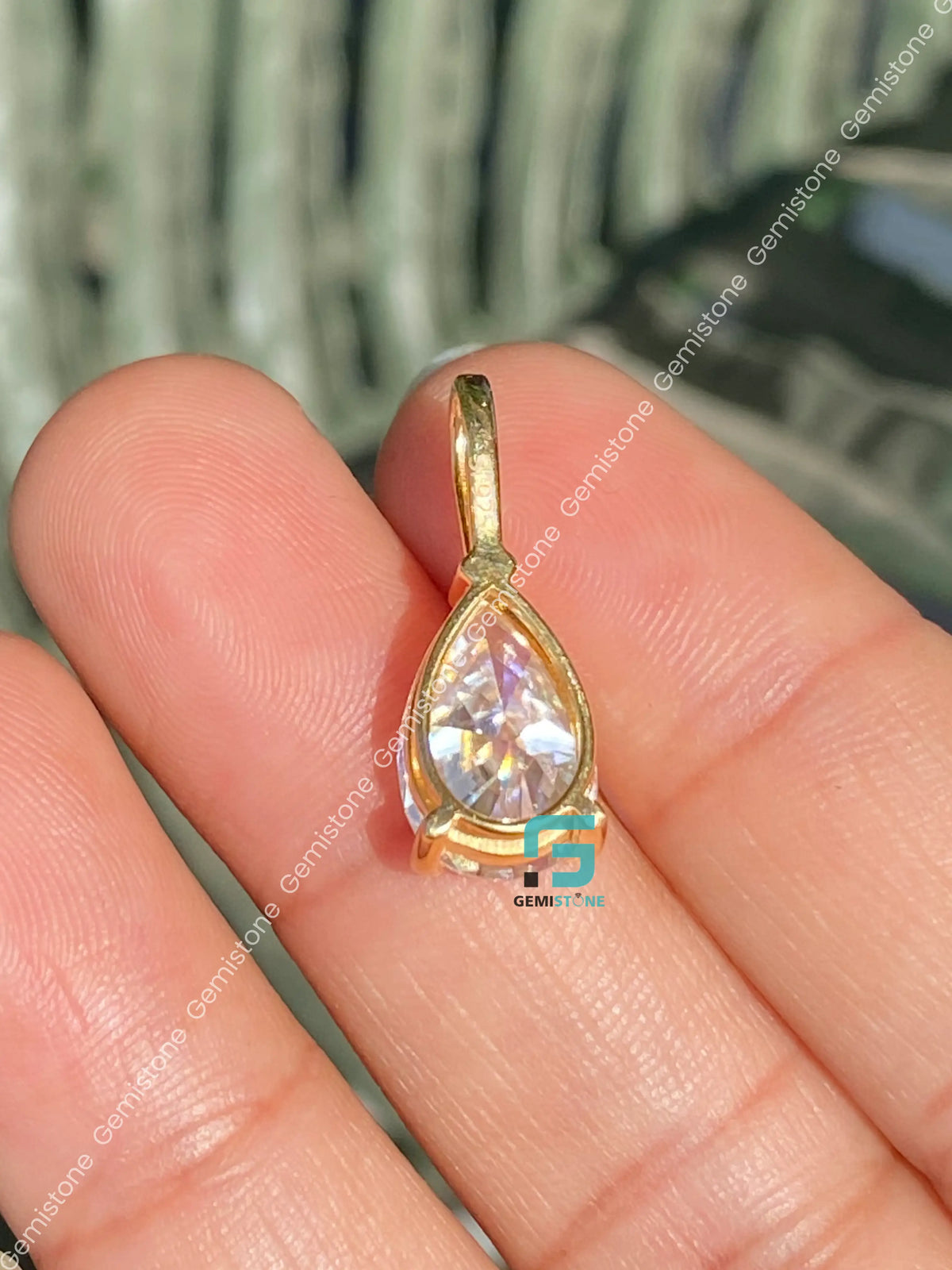 3CT Pear Cut Prong Set Moissanite Charm Pendant For Women