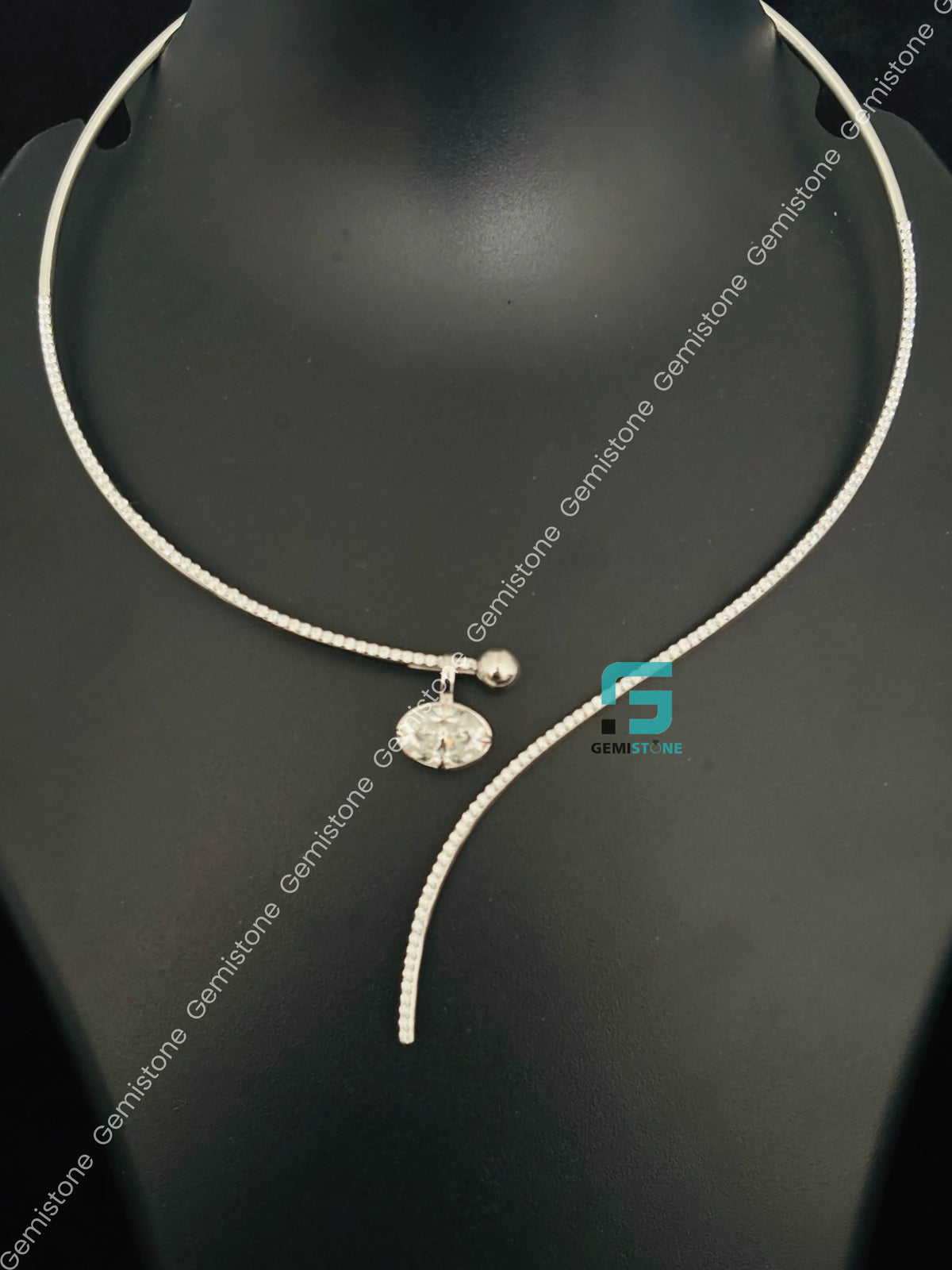 925 Silver Curved Open Collar Moissanite Necklace Pendant For Women