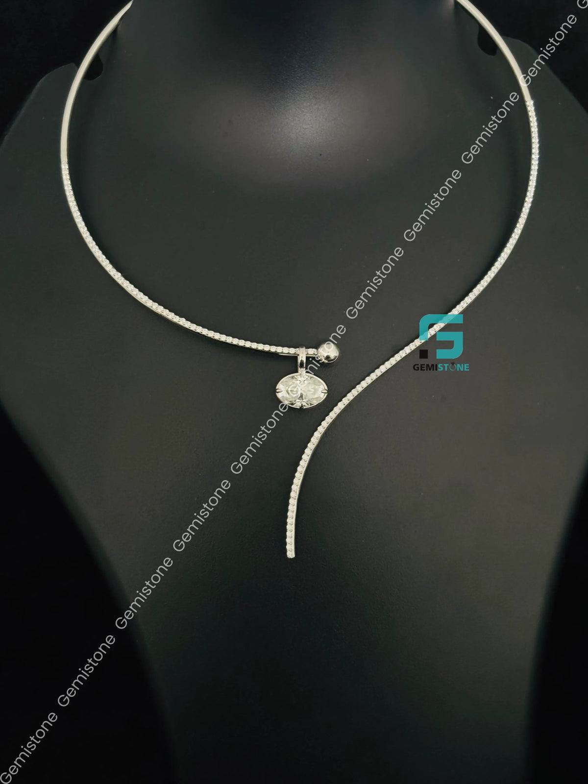 925 Silver Curved Open Collar Moissanite Necklace Pendant For Women