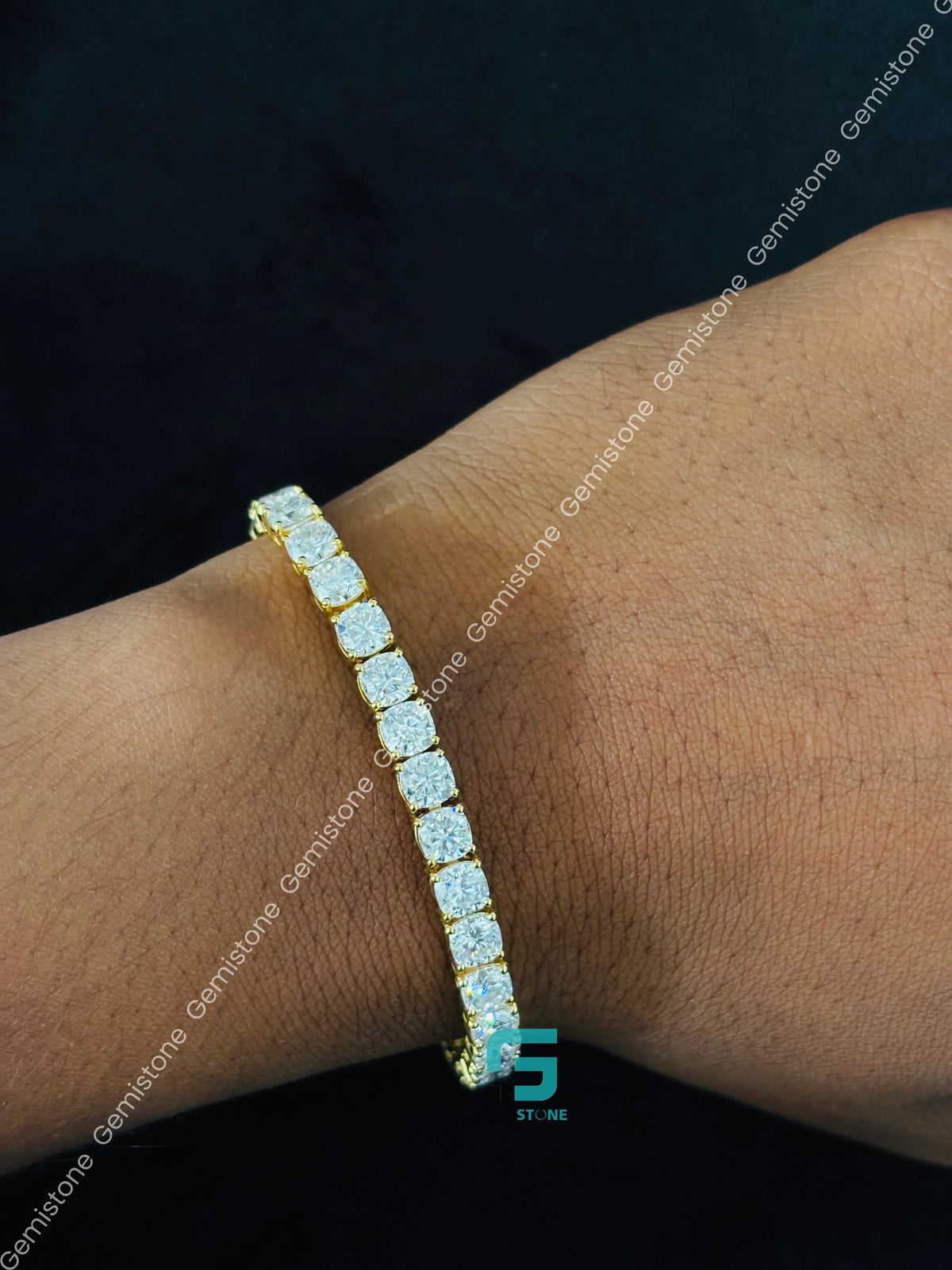 5MM Cushion Cut Moissanite Tennis Bracelet in 925 Silver