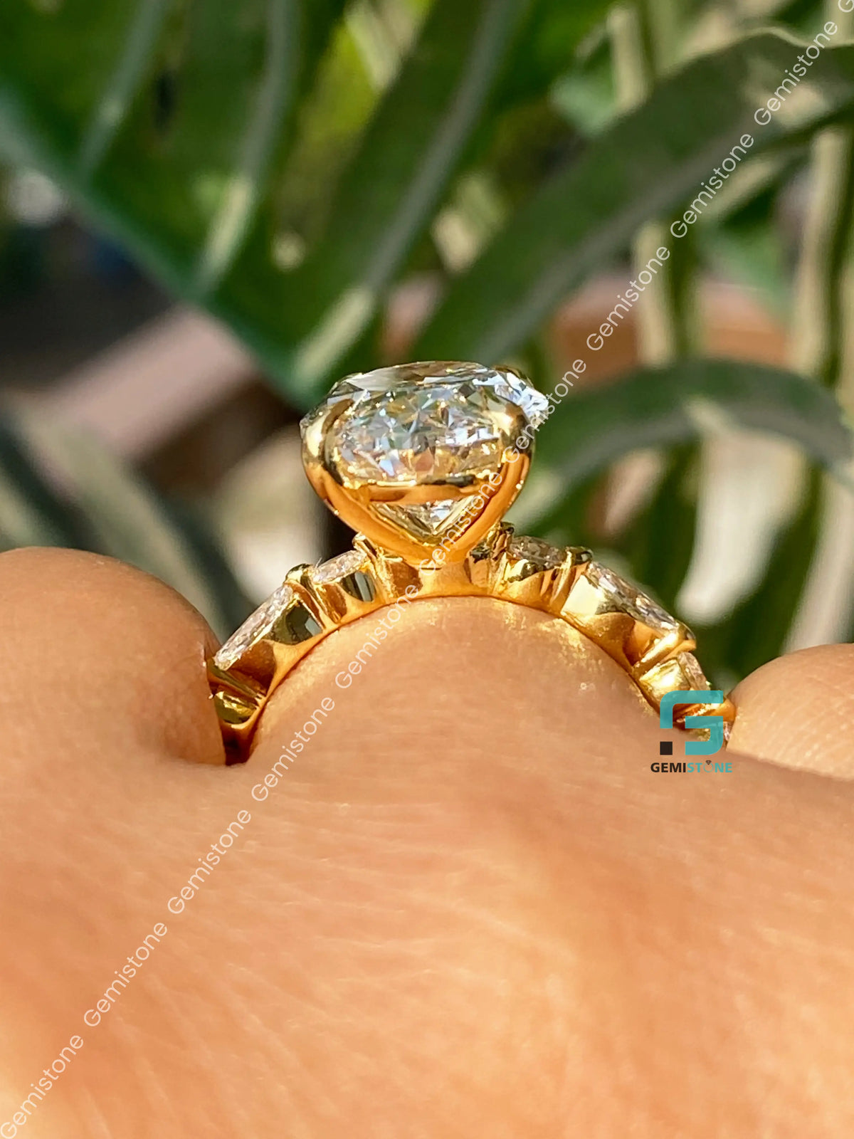 Oval Moissanite East West Marquise Bubble Pave Band Moissanite Ring