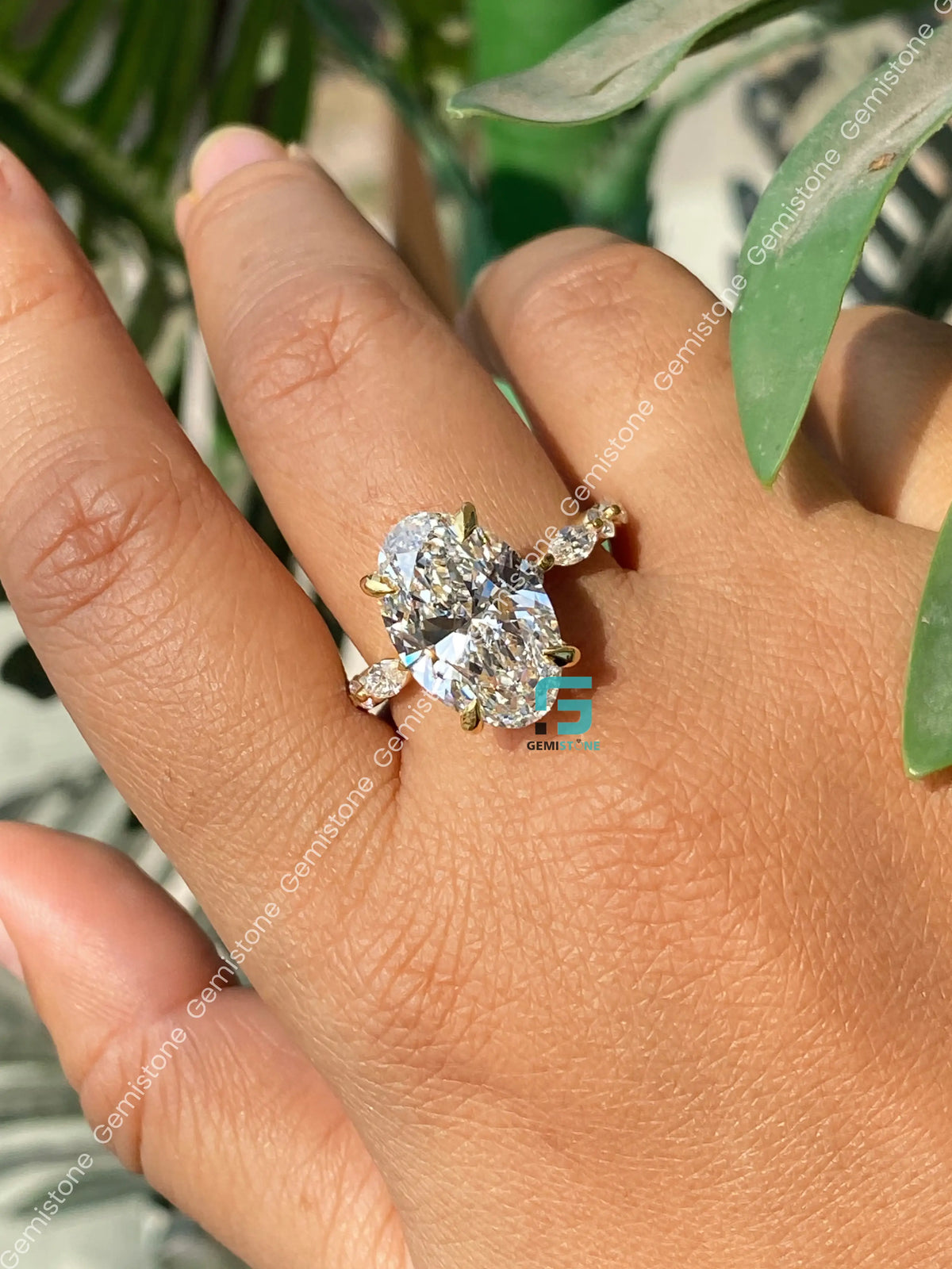 Oval Moissanite East West Marquise Bubble Pave Band Moissanite Ring