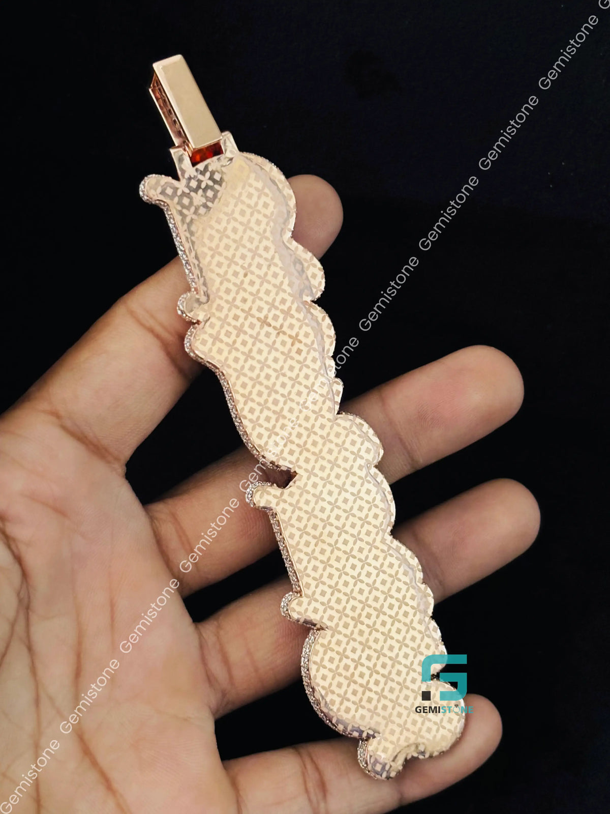 Two Tone Custom Name Baguette Moissanite Vertical Pendant