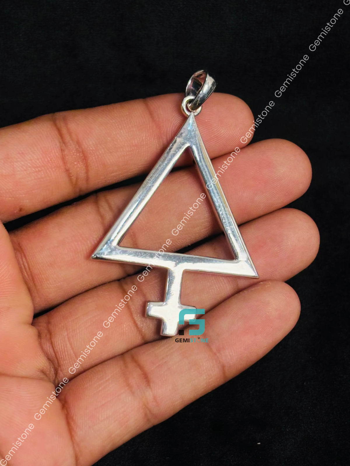 Solid 925 Sterling Silver Alchemy Sulfur Pendant For Unisex