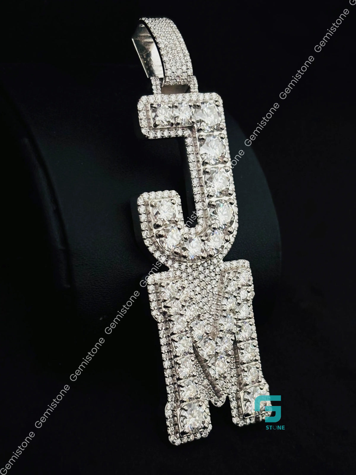 925 Silver Iced Out Vertical Moissanite Custom Letter Pendant
