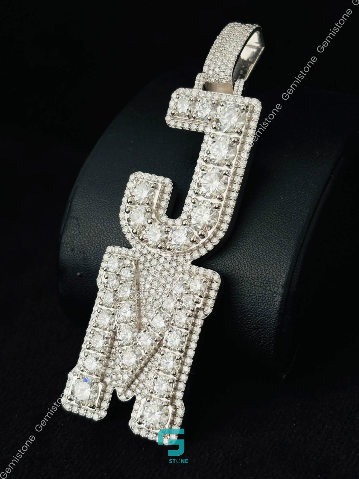 925 Silver Iced Out Vertical Moissanite Custom Letter Pendant