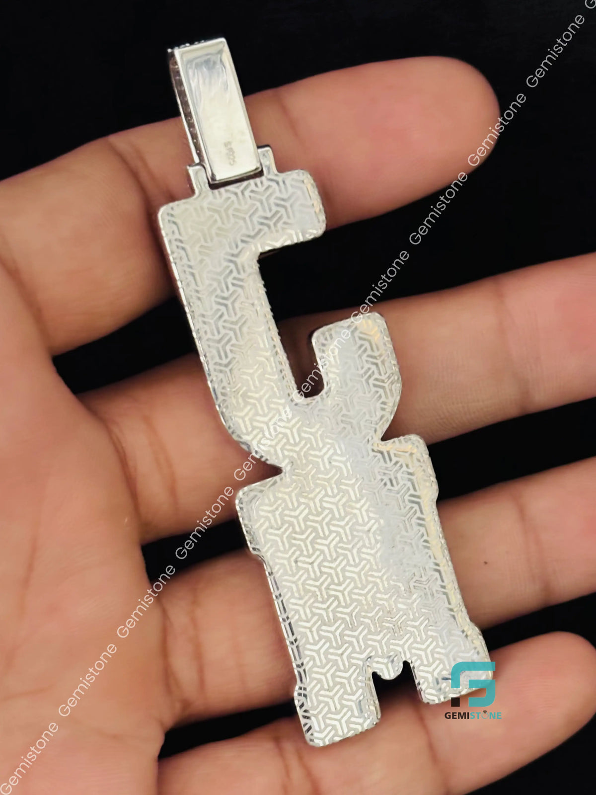 925 Silver Iced Out Vertical Moissanite Custom Letter Pendant