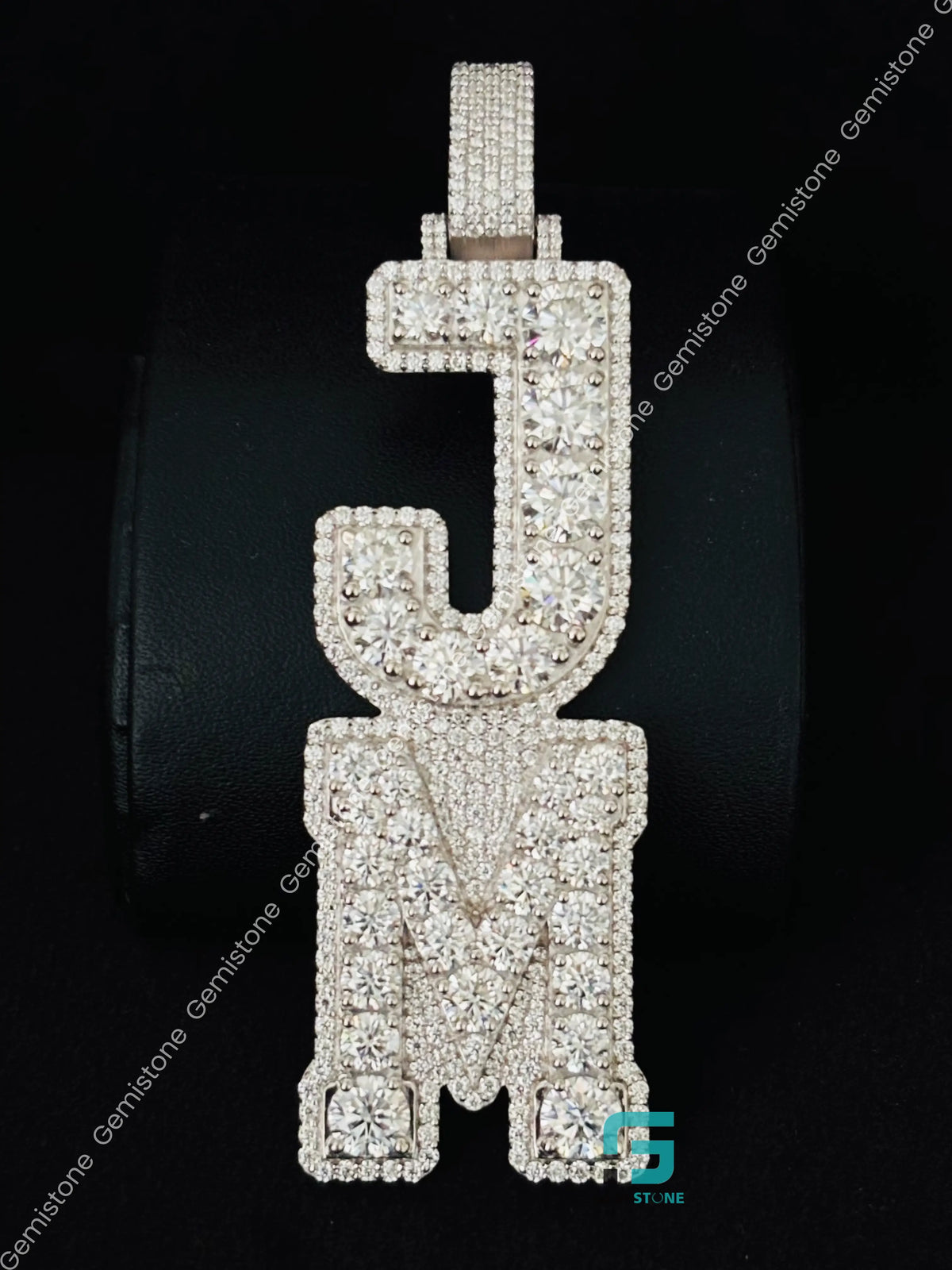 925 Silver Iced Out Vertical Moissanite Custom Letter Pendant