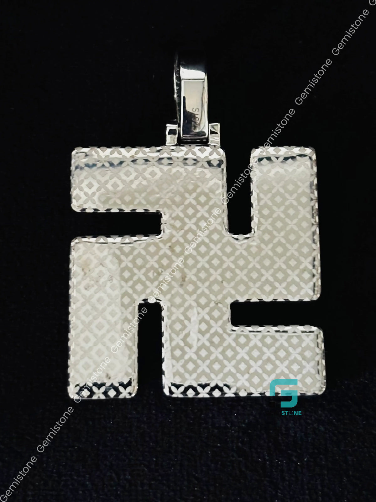 Baguette & Round Swastik Moissanite Iced Out Pendant