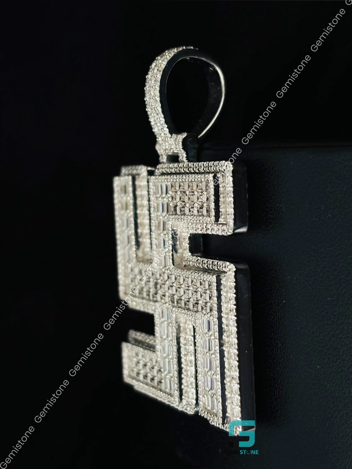 Baguette & Round Swastik Moissanite Iced Out Pendant