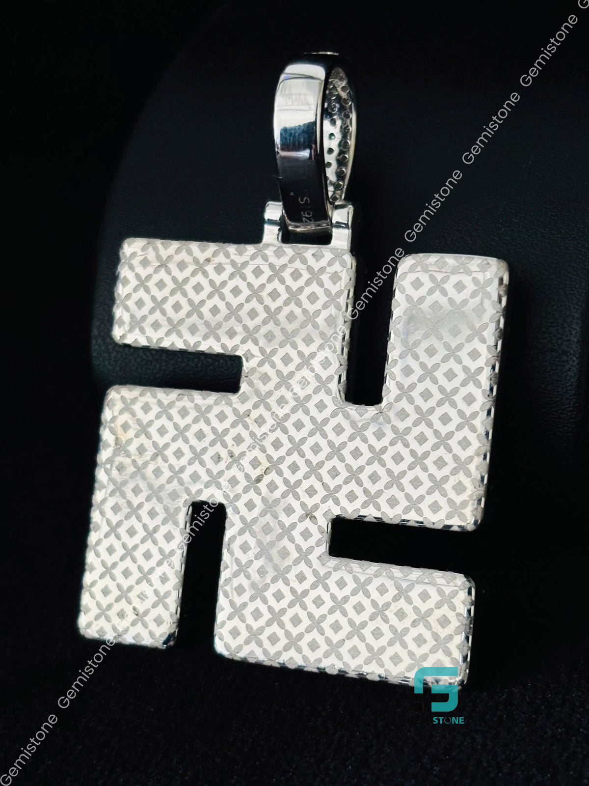 Baguette & Round Swastik Moissanite Iced Out Pendant