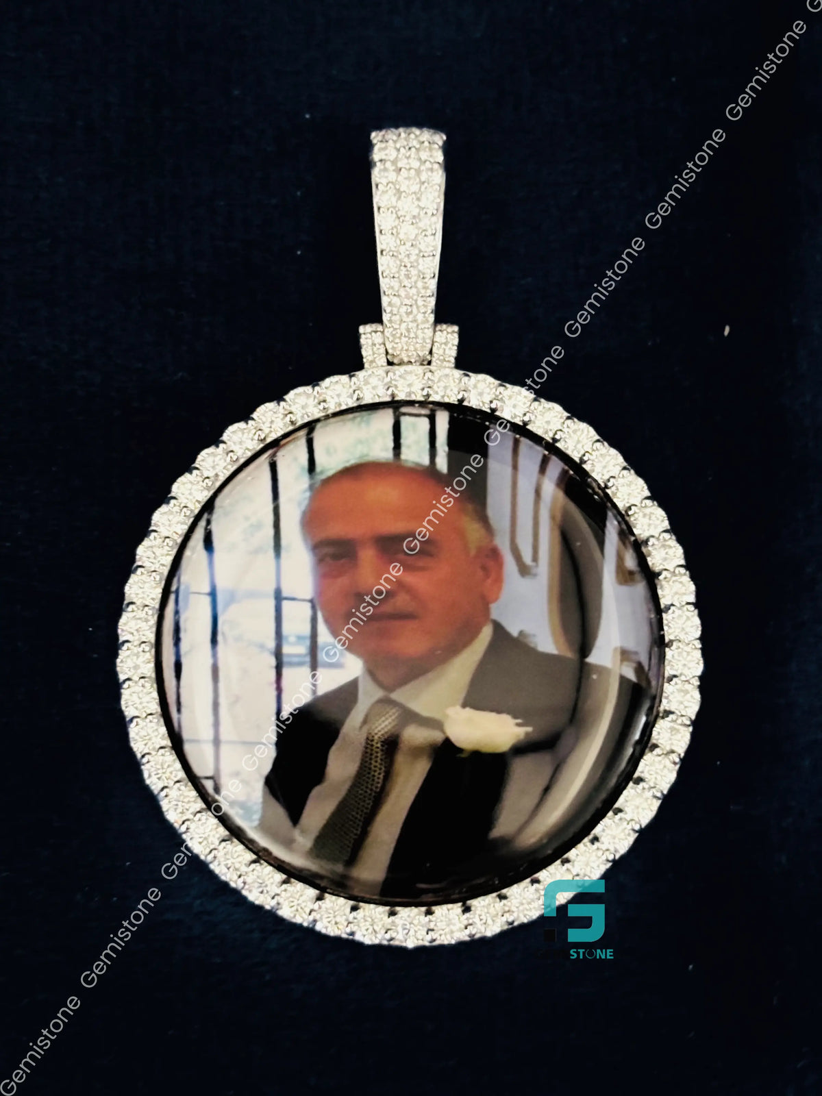 Big Bezel Custom Memory Photo Moissanite Iced Out Pendant