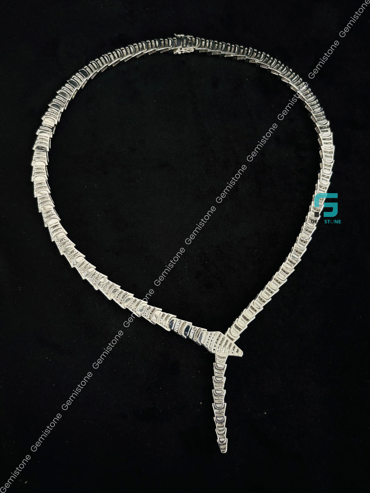 925 Silver Serpenti Viper Round Snake Moissanite Necklace
