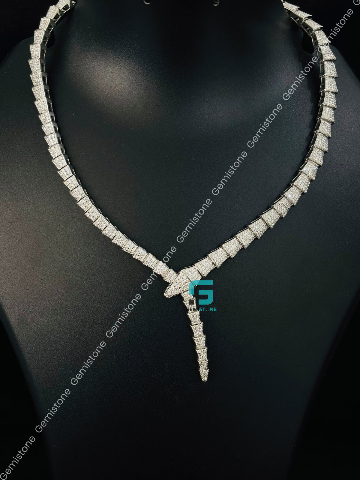925 Silver Serpenti Viper Round Snake Moissanite Necklace