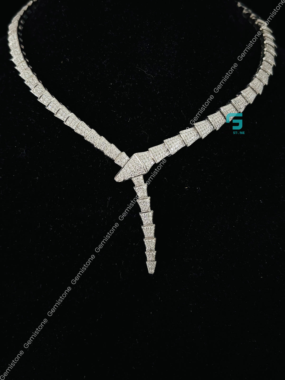 925 Silver Serpenti Viper Round Snake Moissanite Necklace