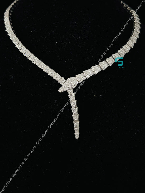 925 Silver Serpenti Viper Round Snake Moissanite Necklace