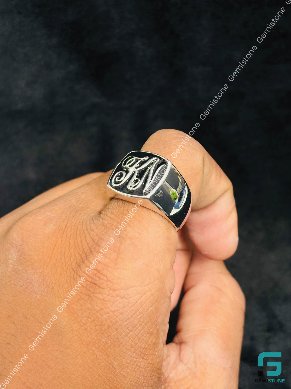 Custom Alaphabet Letter 925 Sterling Silver Ring For Men