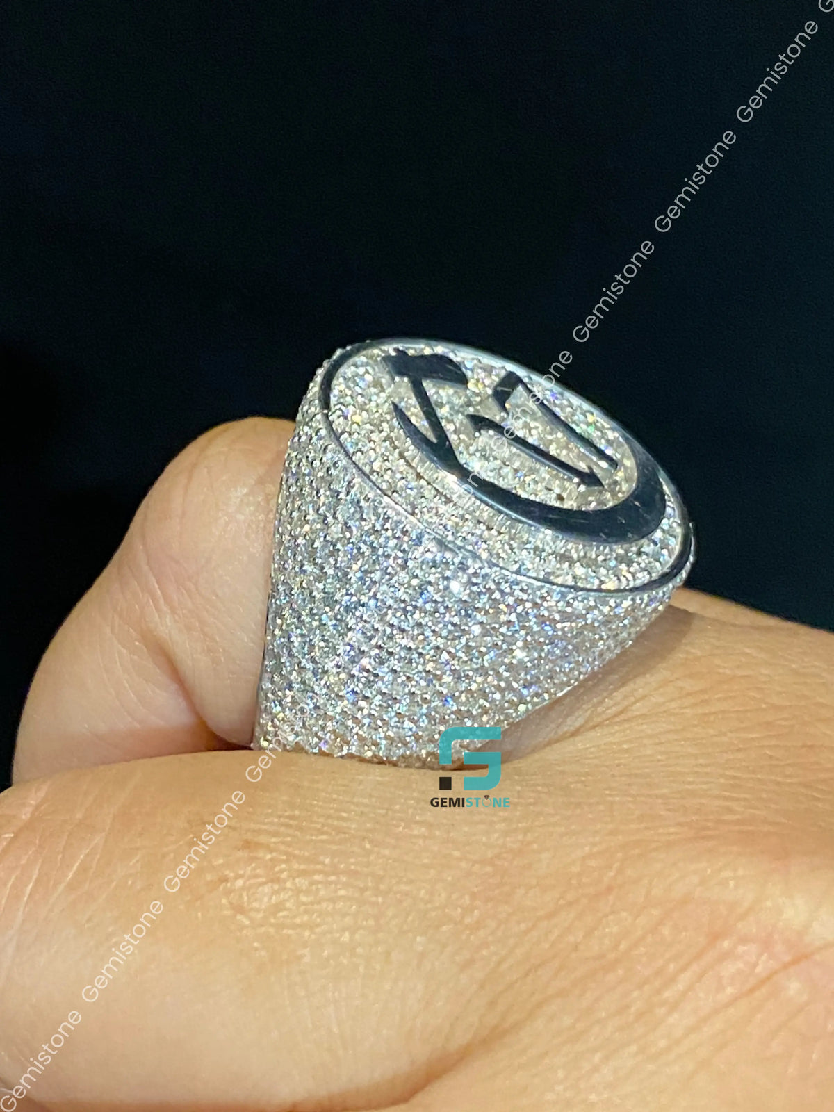 C 17 Studded Moissanite Hip Hop Moissanite Rappers Ring