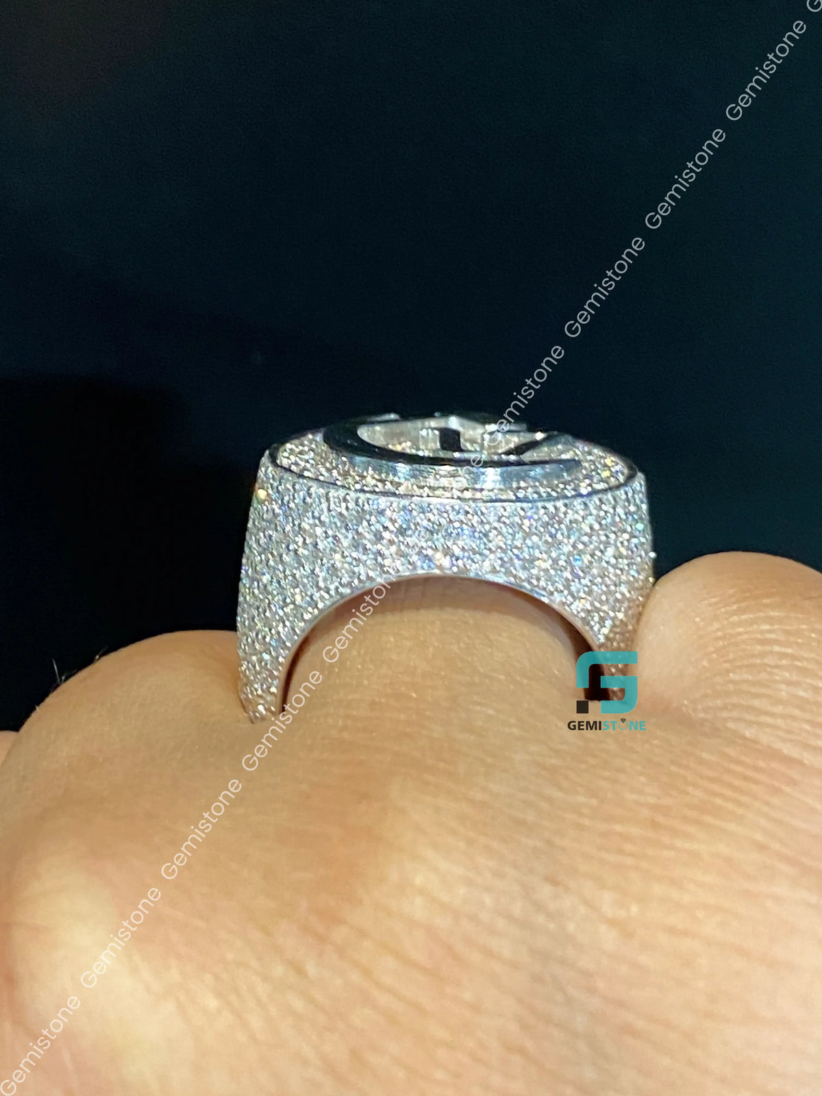 C 17 Studded Moissanite Hip Hop Moissanite Rappers Ring