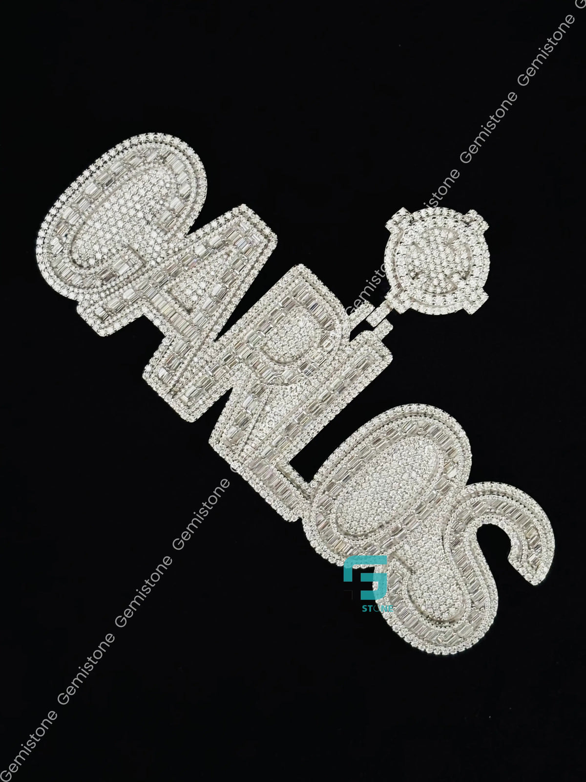 CARLOS Name Round and Baguette Moissanite Pendant