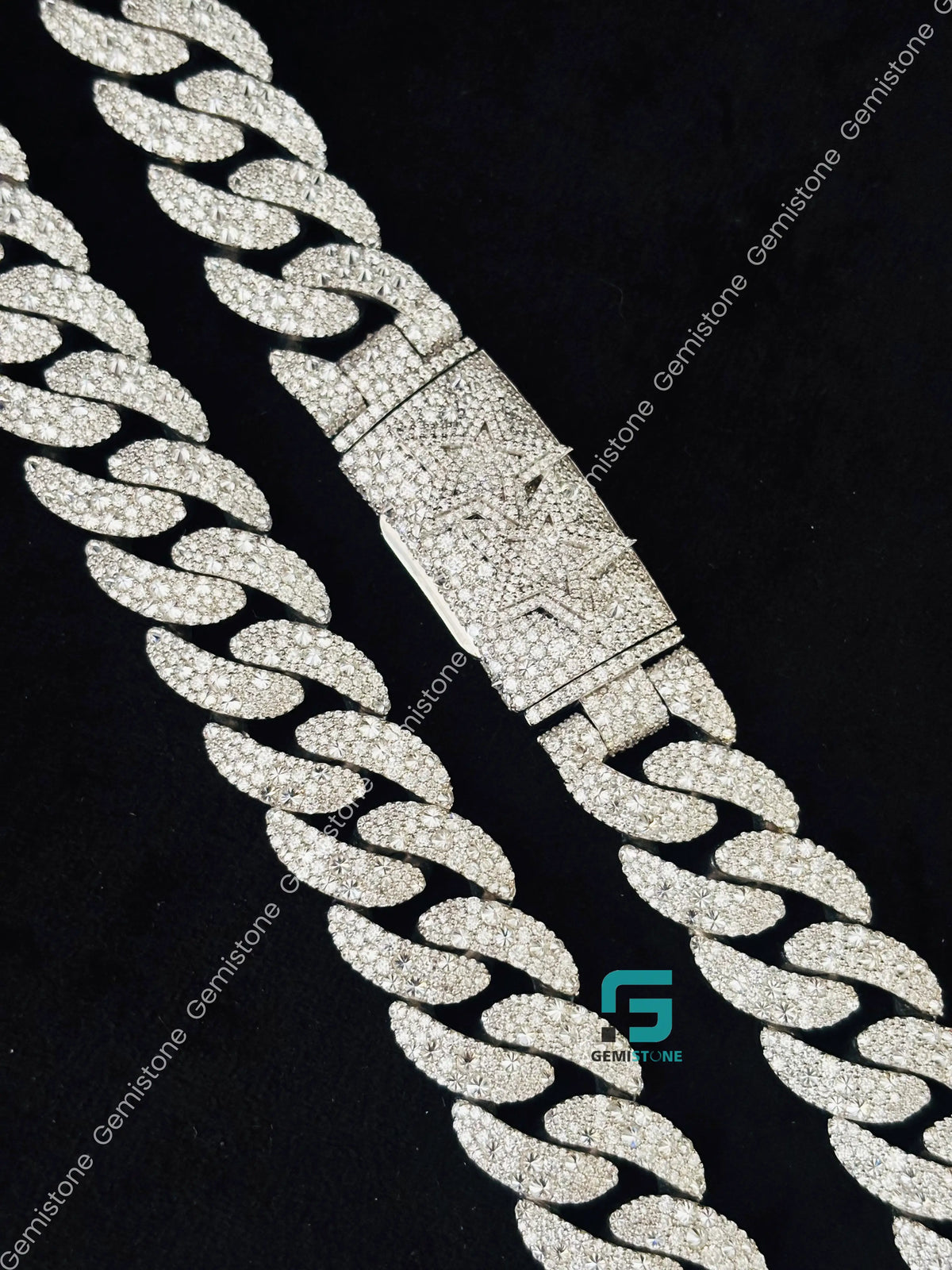 18MM Cuban Link Star Shape Clasp Moissanite Rappers Chain