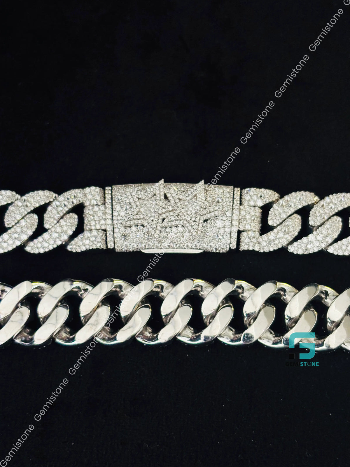 18MM Cuban Link Star Shape Clasp Moissanite Rappers Chain