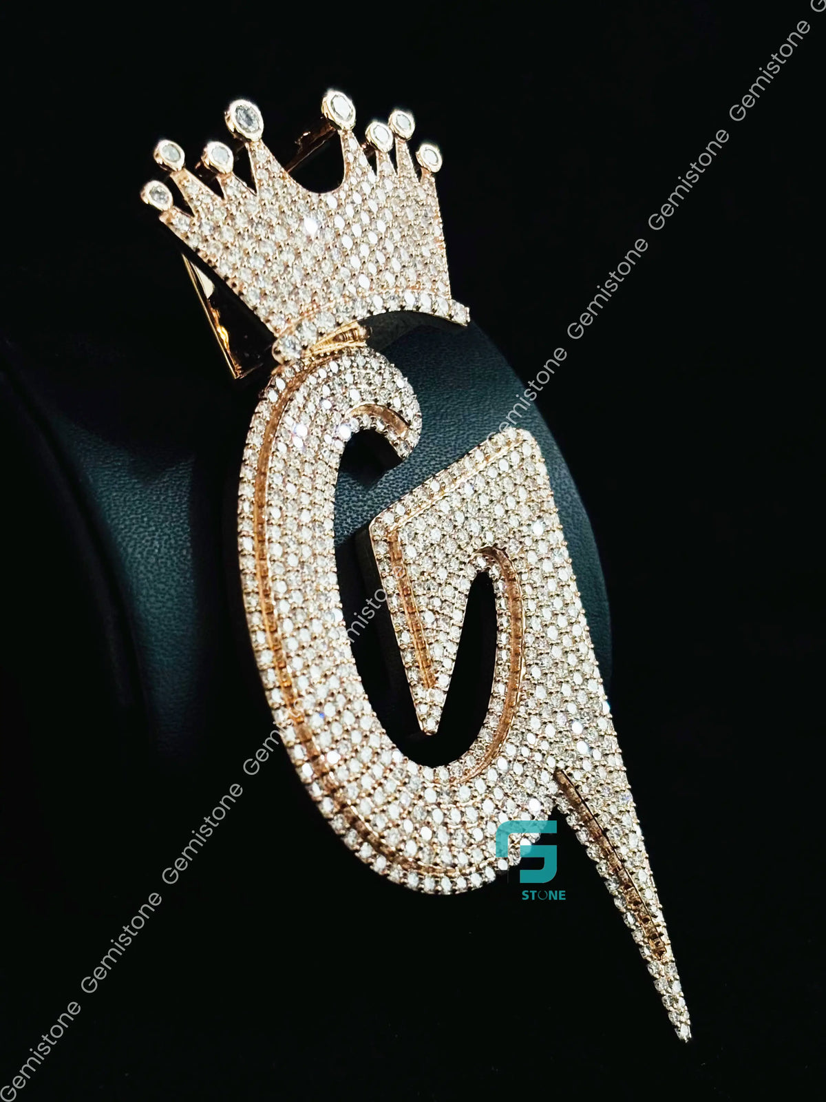 925 Silver Alphabet Letter Moissanite Crown Iced Out Pendant