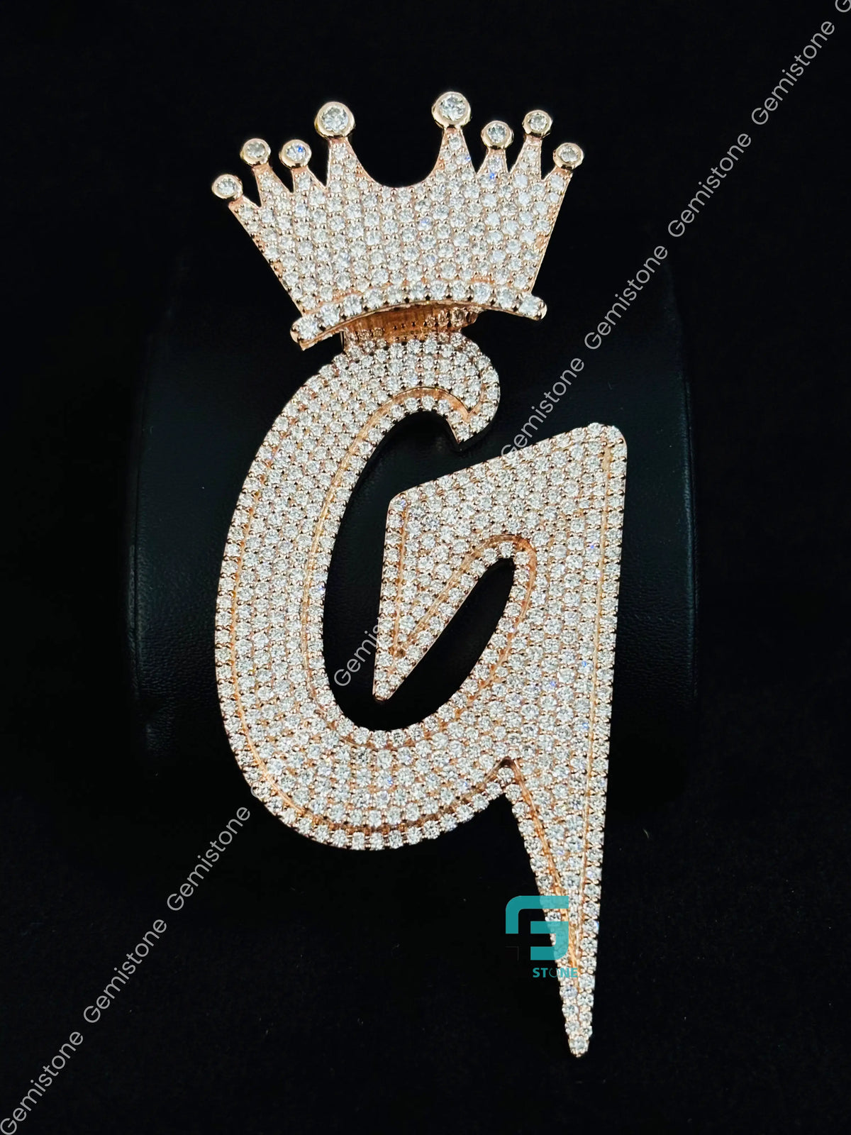 925 Silver Alphabet Letter Moissanite Crown Iced Out Pendant
